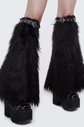 Accessoire de chauffe-jambes en laine gothique pour femmes réglable et décoré en cuir noir